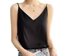 LVFU Caraco en Soie pour Femme, Haut à Bretelles Spaghetti à col en V, Chemise d'affaires Ample à col Sexy ， Spectacle Parfait du Cou Sexy (B,M)