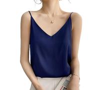 Caraco en Soie pour Femme, Haut à Bretelles Spaghetti à col en V, Chemise d'affaires Ample à col Sexy ， Spectacle Parfait du Cou Sexy (H,L)