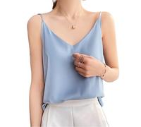 Caraco en Soie pour Femme, Haut à Bretelles Spaghetti à col en V, Chemise d'affaires Ample à col Sexy ， Spectacle Parfait du Cou Sexy (G,L)