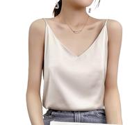 LVFU Caraco en Soie pour Femme, Haut à Bretelles Spaghetti à col en V, Chemise d'affaires Ample à col Sexy ， Spectacle Parfait du Cou Sexy (C,XL)