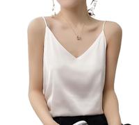 Caraco en Soie pour Femme, Haut à Bretelles Spaghetti à col en V, Chemise d'affaires Ample à col Sexy ， Spectacle Parfait du Cou Sexy (A,XXL)