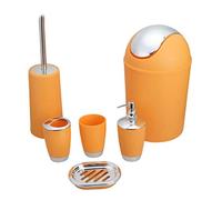 Lvguang 6 Pcs PP Ensemble Accessoires Salle de Bains, Set avec Porte-Savon, Distributeur De Savon, Porte-Brosse À Dents, Poubelle, Brosse de Toilette, Coupe de Brossage à Dents Orange