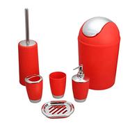 Lvguang 6 Pcs PP Ensemble Accessoires Salle de Bains, Set avec Porte-Savon, Distributeur De Savon, Porte-Brosse À Dents, Poubelle, Brosse de Toilette, Coupe de Brossage à Dents Rouge