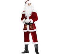 Lvguang Costume de Père Noël pour Hommes Complet de Déguisement de Noël Rouge Velours Déguisement Habits de Cosplay Vêtements de Noël Imprimés pour Noël Carnaval Fête-3XL