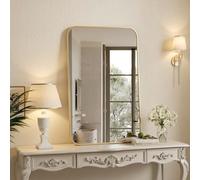 Lvguang Miroir d'angle Rond pour Salle de Bain 75 * 120cm | Cadre Aluminium Doré | Miroir Mural Décoratif | À Suspendre pour Entrée, Chambre, Salon | Design Moderne