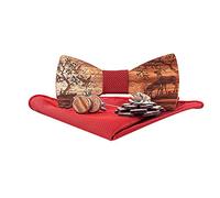 Lvguang Noeud Papillon Bois Homme, Broche, Boutons de Manchette et Carré de poche Ensemble, Noeuds papillon pré-noués, Accessoire de Décoration pour Fete de Mariage, avec Crochet et Réglable