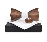 Lvguang Noeud Papillon Homme Réglable, Nœud Papillon en Bois Boutons de Manchette et Mouchoir Ensemble Compris boîte