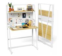 LVHCMFOHM Bureau Pliant avec étagère - Table de Travail avec Espace de Rangement DIY - 86×40×138 cm - Bois+Blanc