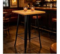 LVHCMFOHM Table de Bar Carrée 60x60cm, Table Haute de Bistro, Structure Métal Noir, Design Vintage, 108cm H, Bois+Noir