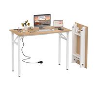 Lvhecforhm Bureau pliant poste de travail pour bureau, table de travail avec 2 prises et 2 ports USB, table de bureau pliante pour PC, chêne table pliante 100 x 50 x 76 cm