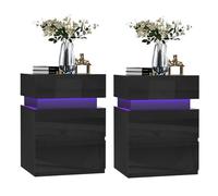 Lvhecforhm Table de Chevet, Lot de 2, avec Bande LED Multicolore Réglable, Haute Brillante Chevet avec 3 Tiroirs Noir, Moderne d’Appoint pour Salon, Chambre, Bureau 40x35x55cm