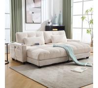 LVHOM Canapé-lit avec USB&porte-gobelets, Canapé 2 places, Fauteuil relax avec poches latérales, Canapé de sol Fauteuil lounge, Dossier réglable, Beige
