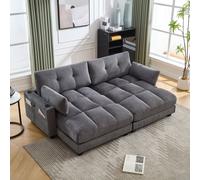 LVHOM Chaiselounge Set 2 pièces avec USB&porte-gobelets, Canapé 2 places, Fauteuil relax avec poches latérales, Canapé de sol Fauteuil lounge, Dossier réglable, Gris