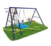 LVHOM Ensemble de balançoires 6 en 1, portique de balançoire avec portique d'escalade & panier de basket, portique de balançoire double, balançoire de jardin avec structure métallique