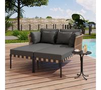 LVHOM Ensemble de salon de jardin 3 pcs. Set de meubles de balcon, Fauteuil lounge 2 pcs. & table basse, ensemble de meubles de jardin, salon chaiselounge mobilier de terrasse gris
