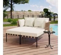 LVHOM Ensemble de salon de jardin 3 pcs. Set de meubles de balcon, Fauteuil lounge 2 pcs. & table basse, ensemble de meubles de jardin, salon de jardin chaiselounge beige