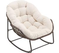 LVHOM Fauteuil à bascule de jardin avec coussin rembourré, chaise en rotin avec cadre en acier, fauteuil à bascule Outdoor Loungesessel, fauteuil pour balcon, crème-blanc