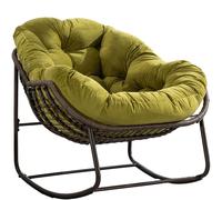 LVHOM Fauteuil à bascule de jardin avec coussin rembourré, chaise en rotin avec cadre en acier, fauteuil à bascule Outdoor Loungesessel, fauteuil pour balcon, vert olive