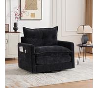 LVHOM Fauteuil pivotant avec coussin de dossier, Fauteuil lounge revêtement chenille, Fauteuil relax oreilles, Fauteuil TV Fauteuil TV, noir