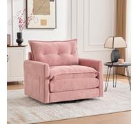 LVHOM Fauteuil pivotant avec coussin de dossier, Fauteuil lounge revêtement chenille, Fauteuil relax oreilles, Fauteuil TV Fauteuil TV, rose
