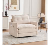 LVHOM Fauteuil pivotant avec coussin de dossier, Fauteuil lounge revêtement chenille, Fauteuil relax oreilles, Fauteuil TV Fauteuil TV, Beige