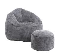 LVHOM Pouf classique avec pouf, Bean Bag avec pouf, Chenille Chaise douillette Pouf, Gris