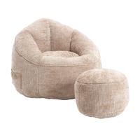 LVHOM Pouf classique avec pouf, Bean Bag avec pouf, Chenille Chaise douillette Poufs, Kaki