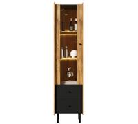 LVHOM Vitrine 180cm avec LED et porte vitrée, vitrine avec tiroirs, armoire vitrine Highboard style cottage, bibliothèque chêne/noir