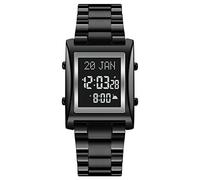 lvifloae 1815 Musulman Digital Watch for Prayer Qibla Compass hijri Calendar Quran Bookmark City Sélection Fonction Date Date Semaine Alarme Détablissement 30m Men Azan (Noir)