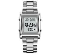 lvifloae 1815 Musulman Digital Watch for Prayer Qibla Compass hijri Calendar Quran Bookmark City Sélection Fonction Date Date Semaine Alarme Détablissement 30m Men Azan (Argent)