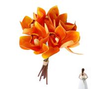 lvifloae 6 tiges de Fausses orchidées décoratives en Soie imprimées en 3D, Tige en Fil de Fer, décorations Florales d'orchidées pour la Maison, Un Mariage, Un Bureau, Une fête, (Orange)