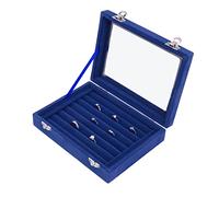 lvifloae Boîte d'anneau en Velours Noir 7 à sous avec Couvercle en Acrylique Bijoux Affichage Bac Organizer Organisateur de Bijoux (Blue)