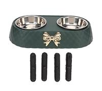 lvifloae Bow Tie Pet Double Bowl Elevated Cat Food Bowl Stainless Steel Dog Cat Food Water Dish Set Non Slip Elevated Feeder with i Tip Design Easy to Clean (Vert foncé)
