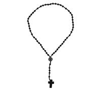 lvifloae Collier chapelet noir avec pendentif en obsidienne, collier de prière en perles, croix, chapelet poli, pendentif croix, bijoux élégants pour hommes, femmes, adolescents