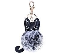 lvifloae Keychain en fourrure Labubu Doll Keychain Adorable cuir chaton en peluche Jobbit Style de fourrure Pom de pom embelli de perles et de et de clés de voiture Bleu accessoire (Bleu foncé)