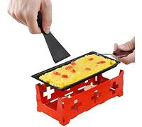 lvifloae Raclette au fromage, ensemble de gril à raclette antiadhésif, poêle à fromage avec spatule, manche en bois pliable, raclette au fromage fondu, gadgets de cuisine en acier (Rouge)