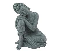 lvifloae Statue de Bouddha en grès Vert, Petite Figurine Assise, Sculpture Bouddhiste, intérieur et extérieur, Maison, Jardin, Cour, Salon, décoration (7135K-05)