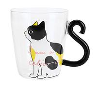 lvifloae Tasse à café en verre avec motif chat mignon pour enfants, transparente, résistante à la chaleur, réutilisable, avec poignée en forme de queue de chat, pour café, lait, (Chat blanc)