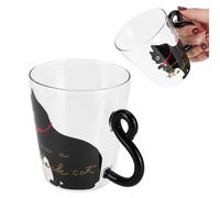 lvifloae Tasse à café en verre avec motif chat mignon pour enfants, transparente, résistante à la chaleur, réutilisable, avec poignée en forme de queue de chat, pour café, lait, (Chat noir)