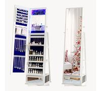 Lvifur Armoire à bijoux rotative à 360 °,3 couleurs à intensité variable Organisateur de Bijoux,boîte de rangement à bijoux verrouillable au sol avec fond avec tiroir,Blanc