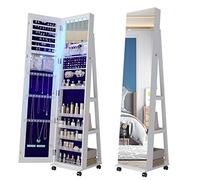 Lvifur LED Armoire à Bijoux,Organisateur de Bijoux sur Pieds avec Serrure Miroir,Rangement Bijoux pivotante à 360° Verouillable avec plusieurs compartiments,Blanc