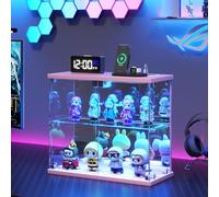 Lvifur Vitrine avec éclairage LED et portes en verre pour objets de collection, figurines, 40 x 30 x 30 cm, vitrine en verre avec 7 couleurs réglables pour chambre à coucher, salon, rose