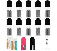 Lvjkes 100 pièces Recharge pour boussole,mines de rechange pour compas 2B (diamètre 2 mm) longueur 2 cm,avec gomme et taille-crayon pour dessins mathématiques,marqueurs pour le travail du bois,style 1