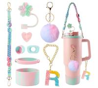 Lvjkes 9 Pièces Stanley cup accessoires set, 20-40 oz Accessoire stanley cup, Comprend Poignée, Bouchon paille, Couvercle en silicone pour la base, Crochet, Pendentif décoratifs, Bouchon étanche (R)