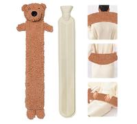 Lvjkes Bouillotte Peluche, Bouillotte Eau Chaude Longue, 2 Litres 75x11 cm Bouillotte en Caoutchouc Avec Couvercle, Amovible pour le nettoyage, Convient au cou, au ventre et au dos (Petit ours)