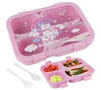 Lvjkes Lunch Box Enfant avec 4 Compartiments, 1100ml Boite a Gouter Enfant, Avec Couverts, Passe au micro-ondes et au lave-vaisselle, Sans BPA, Réutilisable (Licorne, Rose)