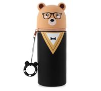 Lvjkes Trousse Silicone, Trousse Cute 2 en 1, Cartoon Stand Up réglable, Durable et Facile à Nettoyer, Convient aux Enfants, Fille, garçon et Adolescents (Ours à Lunettes)