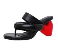 LVJMJ Sandales à bout en cuir véritable pour femme, sandales à talon bloc en forme de cœur, large sangle à bout ouvert, chaussures d'été à talons hauts, escarpins décontractés avec talon d'amour, noir