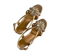 LVJMJ Sandales à bout ouvert en cristal et feu d'artifice pour femme, sangle de cheville, talon épais, style féérique, chaussures habillées en daim pour fête d'été