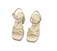 LVJMJ Sandales à plateforme de style romain pour femme, bout ouvert, sangle de cheville, talon épais, chaussures d'été pour un usage quotidien